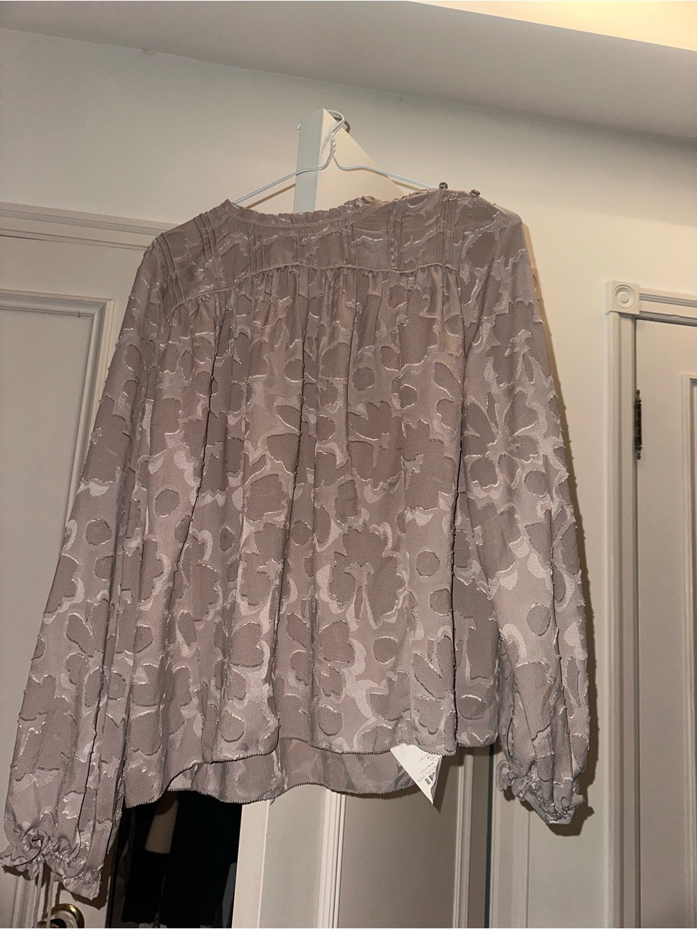 Aritzia Taupe Floral Jacquard Long-Sleeve Blouse